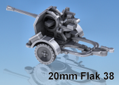 1:100 Scale - 20mm Flak 38 - On Trailer With Shield